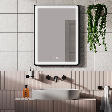 Arezzo Matt Black 600 x 800mm Rectangular LED Illuminated Anti-Fog Bathroom Mirror