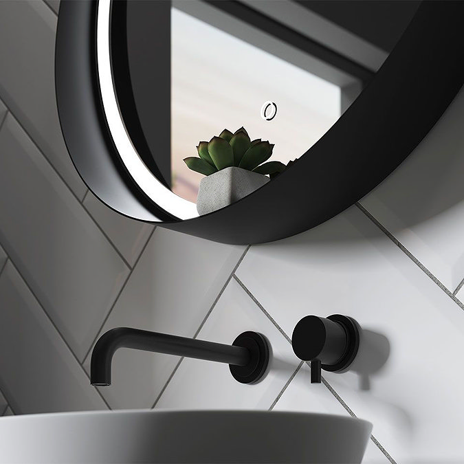 Arezzo Matt Black 600mm Round Colour Changing LED Illuminated Bathroom Mirror with Anti-Fog  Feature