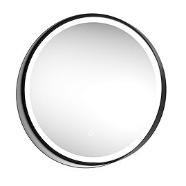 Arezzo Matt Black 600mm Round Colour Changing LED Illuminated Bathroom Mirror with Anti-Fog Large Im