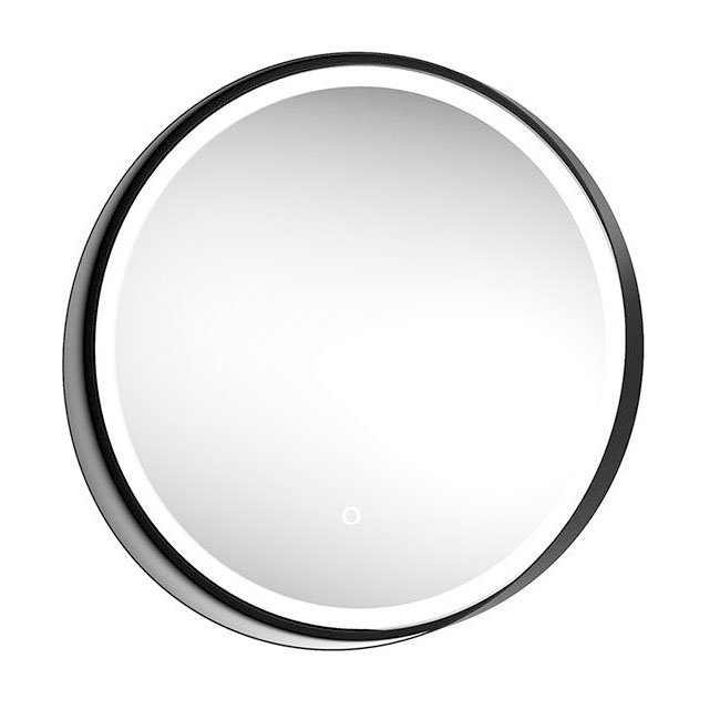 Arezzo Matt Black 600mm Round Colour Changing LED Illuminated Bathroom Mirror with Anti-Fog Large Im