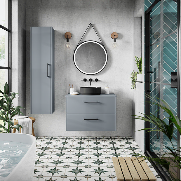 Arezzo Matt Black 600mm Round LED Illuminated AntiFog Bathroom Mirror