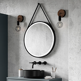 Arezzo Matt Black 600mm Round LED Illuminated Anti-Fog Bathroom Mirror Medium Image