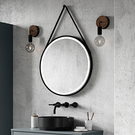 Arezzo Matt Black 600mm Round LED Illuminated Anti-Fog Bathroom Mirror Large Image