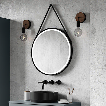 Arezzo Matt Black 600mm Round LED Illuminated Anti-Fog Bathroom Mirror  Profile Large Image