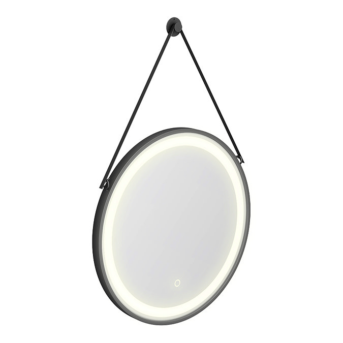 Arezzo Matt Black 600mm Round LED Illuminated Anti-Fog Bathroom Mirror  Feature Large Image