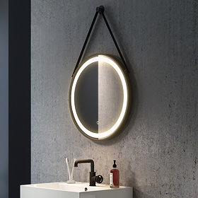 Arezzo Matt Black 600mm Round LED Illuminated Anti-Fog Bathroom Mirror Large Image