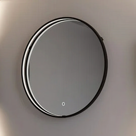 Arezzo Matt Black 600mm Round LED Illuminated Bathroom Mirror with Touch Sensor & Anti-Fog