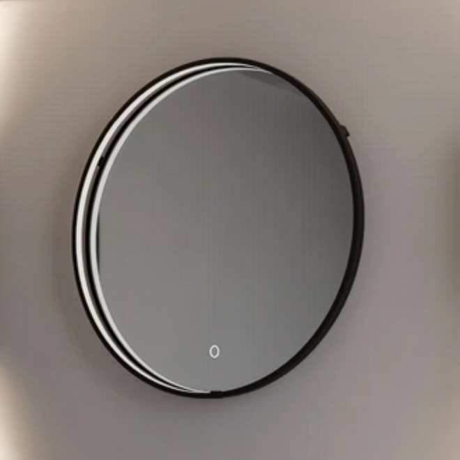 Arezzo Matt Black 600mm Round LED Illuminated Bathroom Mirror with Touch Sensor & Anti-Fog