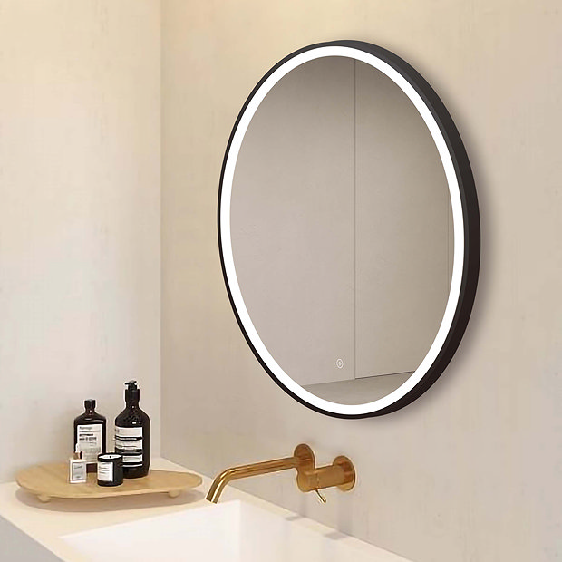 Arezzo Matt Black 700mm Round LED Illuminated Anti-Fog Bathroom Mirror