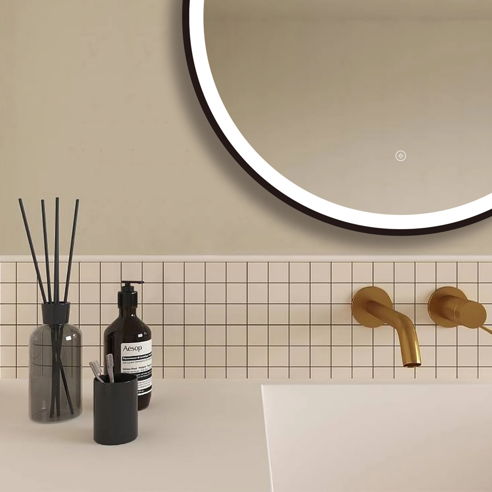 Arezzo Matt Black 700mm Round LED Illuminated Anti Fog Bathroom Mirror