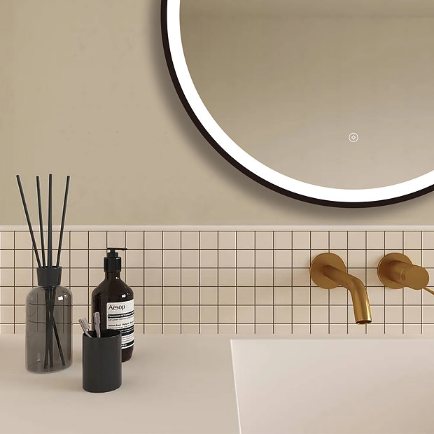 Arezzo Matt Black 700mm Round LED Illuminated Anti-Fog Bathroom Mirror
