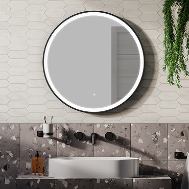 Arezzo Matt Black 700mm Round LED Illuminated Anti-Fog Bathroom Mirror