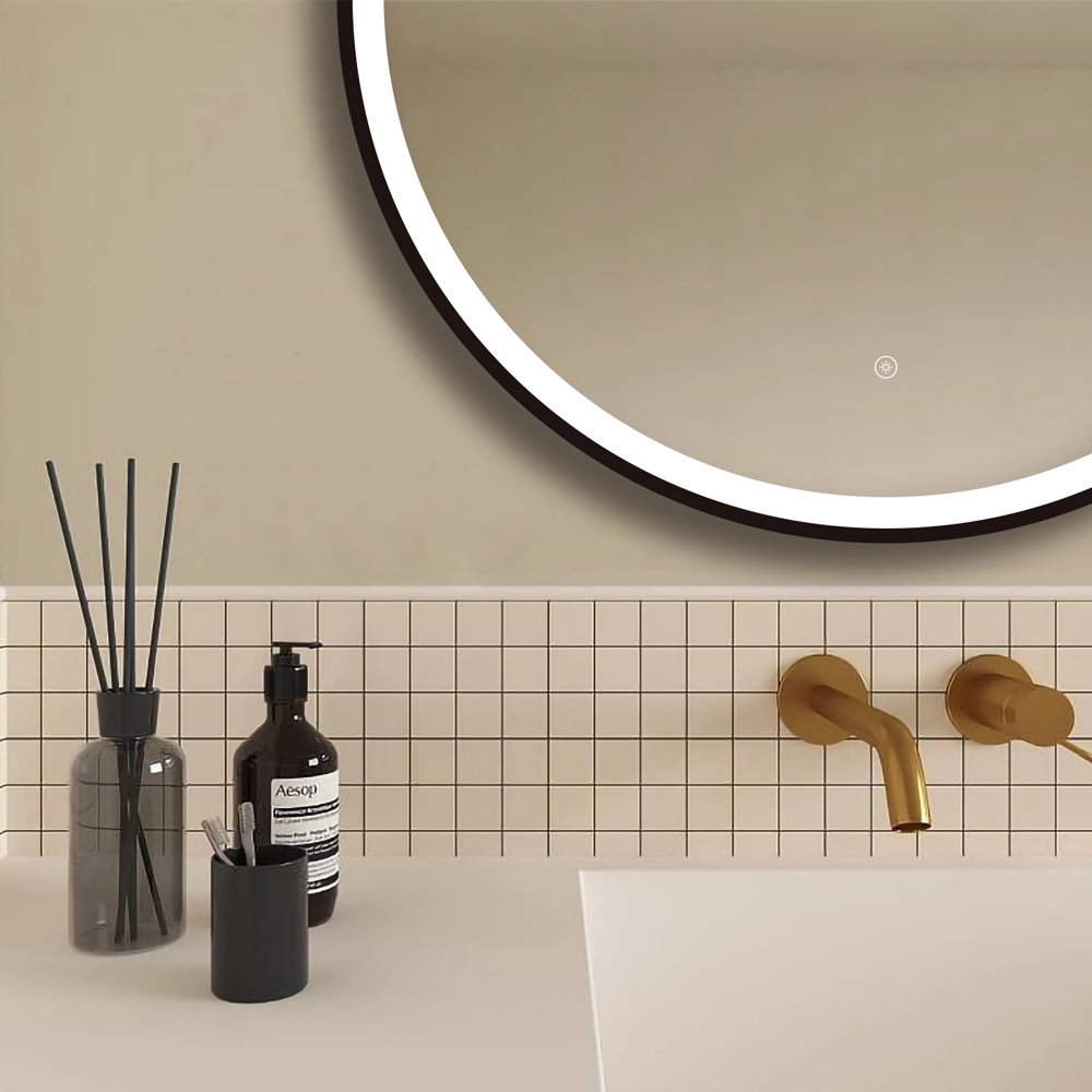 Arezzo Matt Black 800mm Round LED Illuminated AntiFog Bathroom Mirror