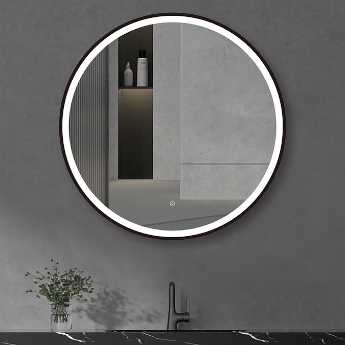 Arezzo Matt Black 800mm Round LED Illuminated Anti-Fog Bathroom Mirror
