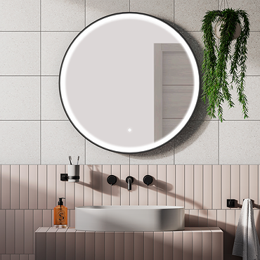 Arezzo Matt Black 800mm Round LED Illuminated Anti-Fog Bathroom Mirror