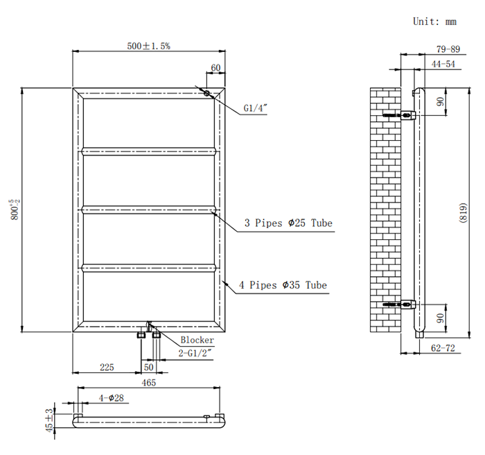 Arezzo Matt Black 800 x 500 Ladder Heated Towel Rail