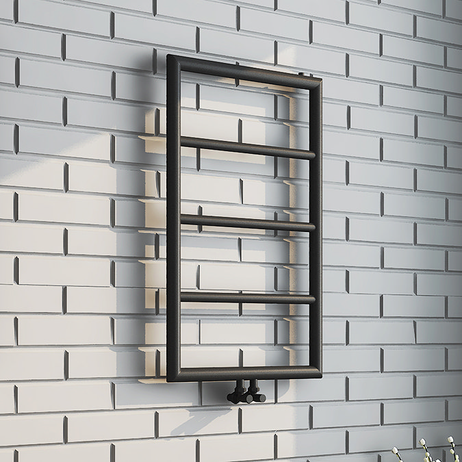 Arezzo Matt Black 800 x 500 Ladder Heated Towel Rail Large Image