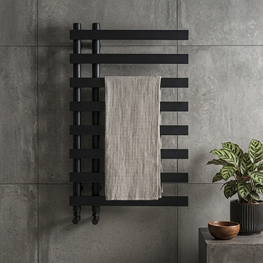 Arezzo Matt Black 800 x 500mm 8 Bar Designer Heated Towel Rail