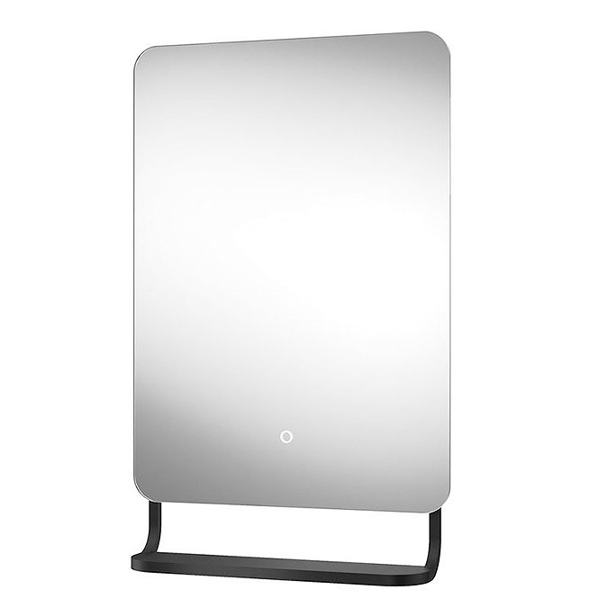 Arezzo Matt Black 800 x 500mm Backlit LED Bathroom Mirror with Hanging Shelf & Anti-Fog Large Image