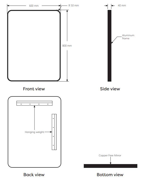 Arezzo Matt Black 800 x 600 Rectangular Mirror