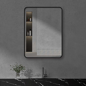 Arezzo Matt Black Rounded Corner Framed Bathroom Mirror - 800 x 600mm 