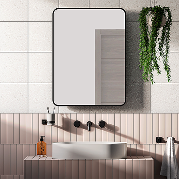 Arezzo Matt Black Rounded Corner Framed Bathroom Mirror - 800 x 600mm 