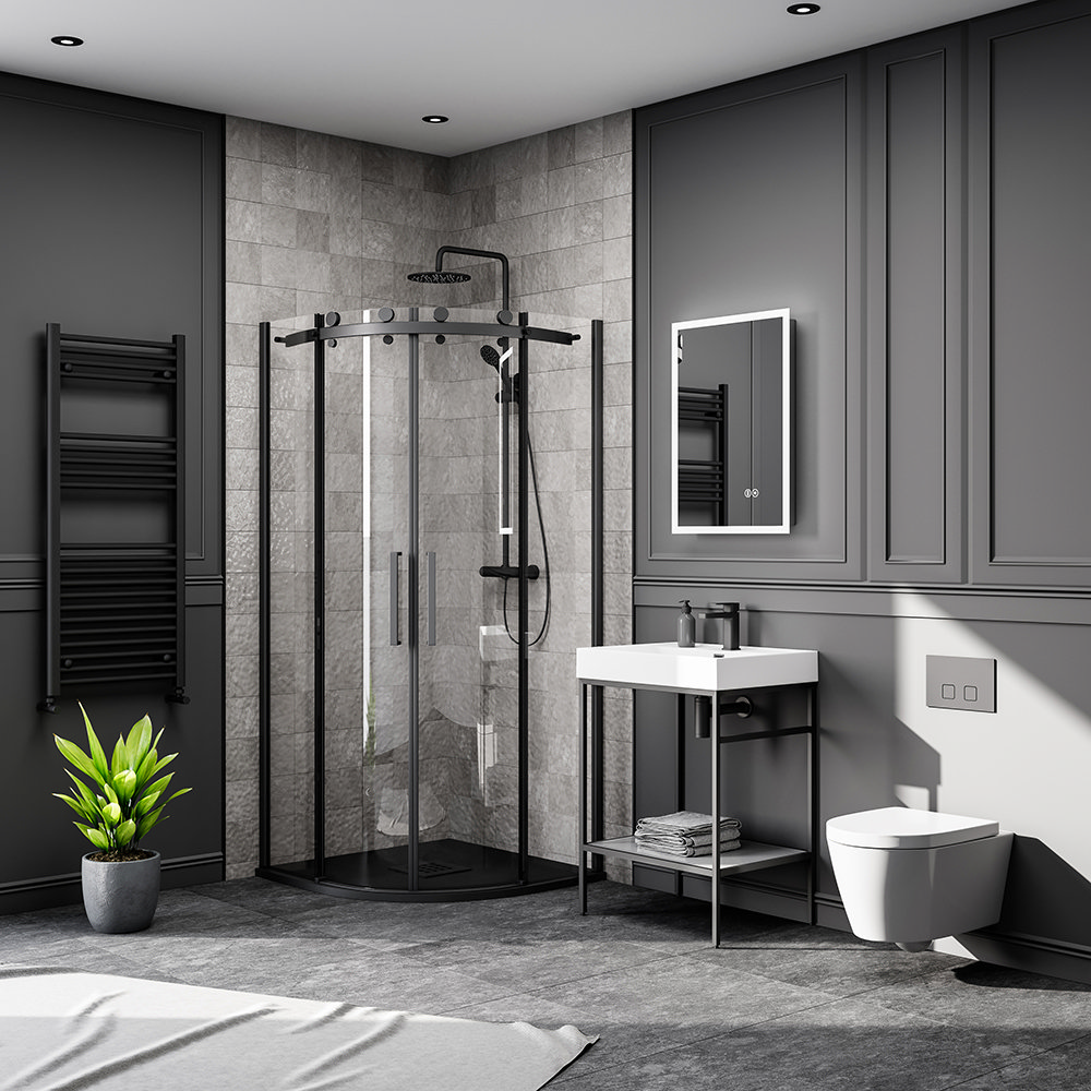 Arezzo Matt Black 800 x 800mm Frameless Quadrant Shower Enclosure