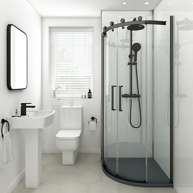 Arezzo Matt Black 800 x 800mm Frameless Quadrant Shower Enclosure  Feature Large Image