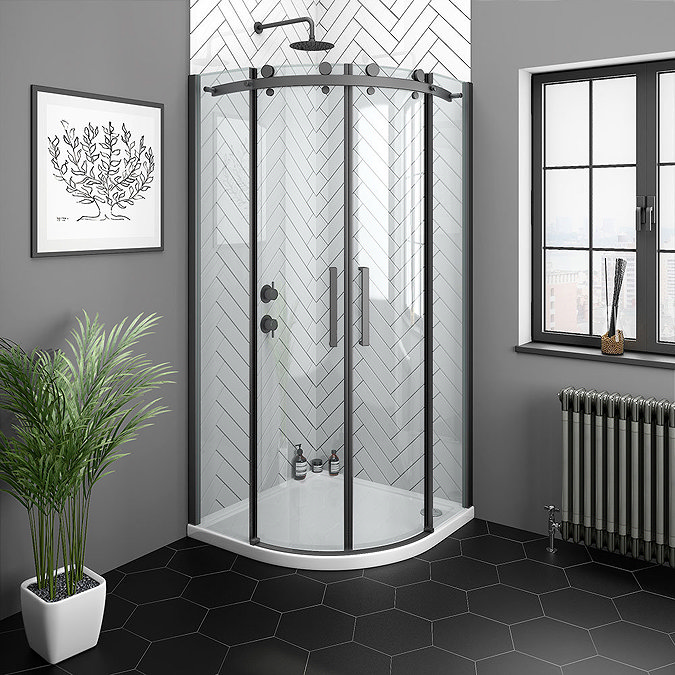 Arezzo Matt Black 800 x 800mm Frameless Quadrant Shower Enclosure