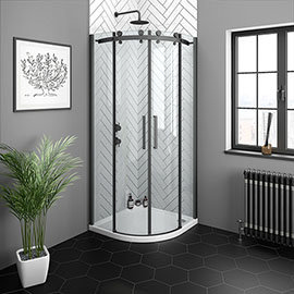 Arezzo Matt Black 800 x 800mm Frameless Quadrant Shower Enclosure Medium Image