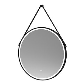 Arezzo Matt Black 800mm Round LED Illuminated Anti-Fog Bathroom Mirror Large Image