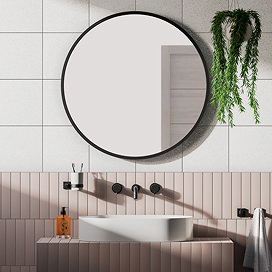 Arezzo Matt Black 800mm Round Mirror