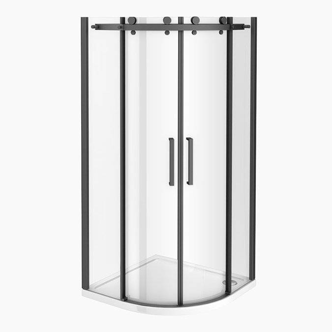 Arezzo Matt Black 900 x 900mm Frameless Quadrant Shower Enclosure  Profile Large Image