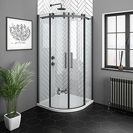 Arezzo Matt Black 900 x 900mm Frameless Quadrant Shower Enclosure Medium Image