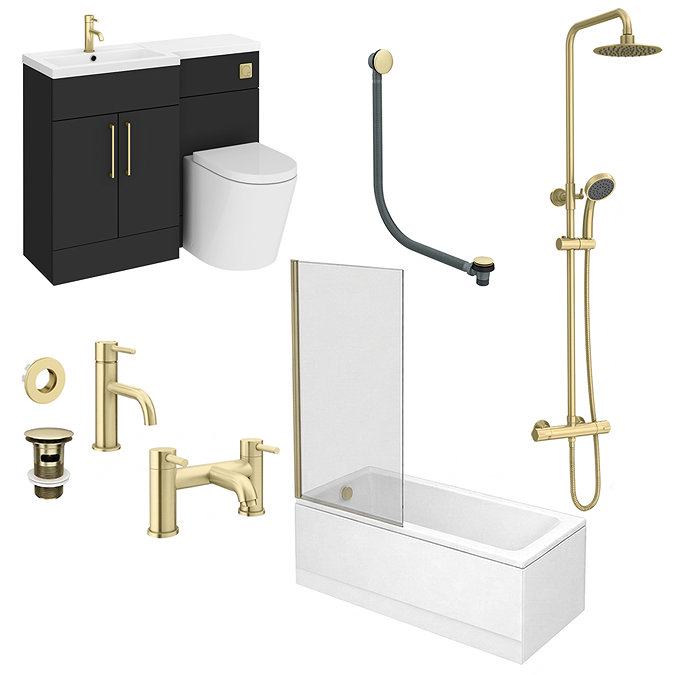 Arezzo Matt Black & Brushed Brass Round Combination Complete Bathroom Package