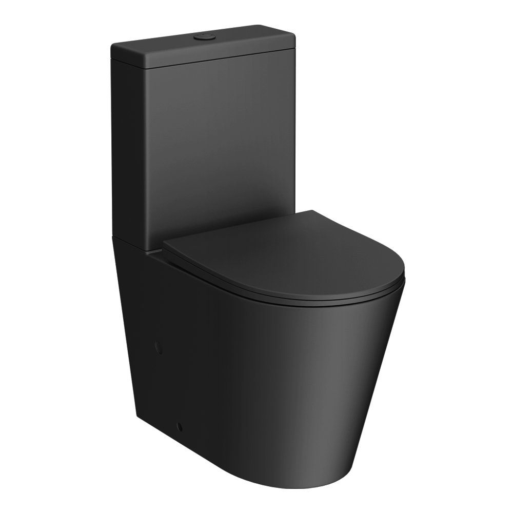 Arezzo Matt Black BTW Close Coupled Rimless Toilet with Soft Close