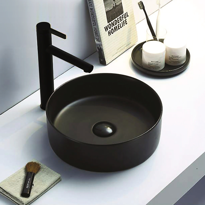 Arezzo Matt Black Ceramic Unslotted Click Clack Basin Waste  Profile Large Image