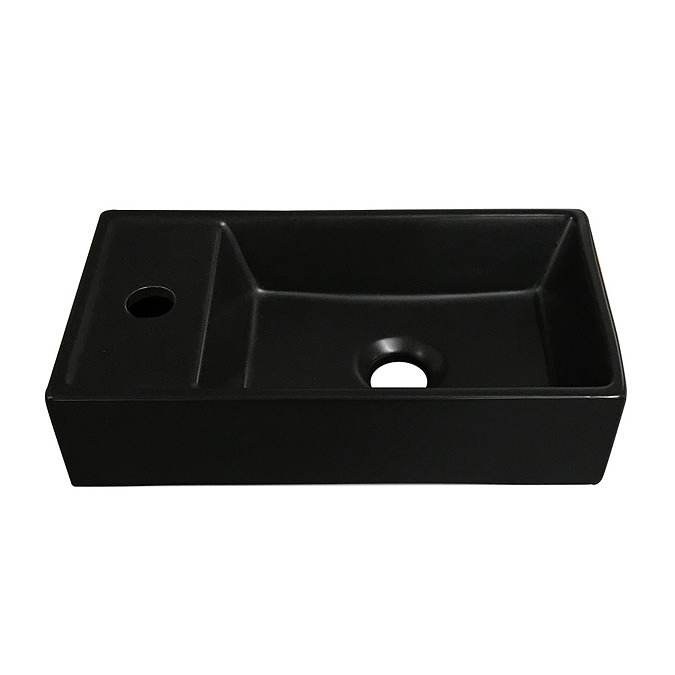 Arezzo Matt Black Compact Rectangular Counter Top Ceramic Basin (410 x 220mm) Large Image