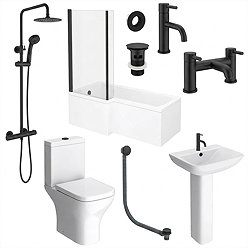 Arezzo Matt Black Complete Modern Bathroom Package (incl. L-Shaped Bath)