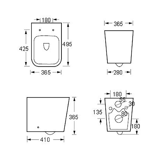 Arezzo Matt Black Complete Wall Hung Square Toilet Set - Matt Black Flush