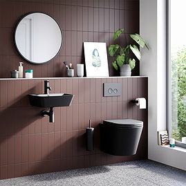 Arezzo Matt Black Complete Wall Hung Toilet and 400mm Basin Set - Matt Black Flush