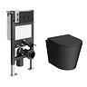Arezzo Matt Black Complete Wall Hung Toilet Set - Matt Black Flush