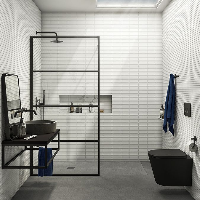 Arezzo Matt Black Complete Wall Hung Toilet Set - Matt Black Flush