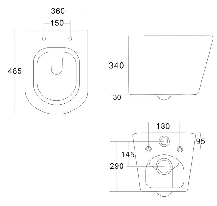 Arezzo Matt Black Complete Wall Hung Toilet Set - Matt Black Flush