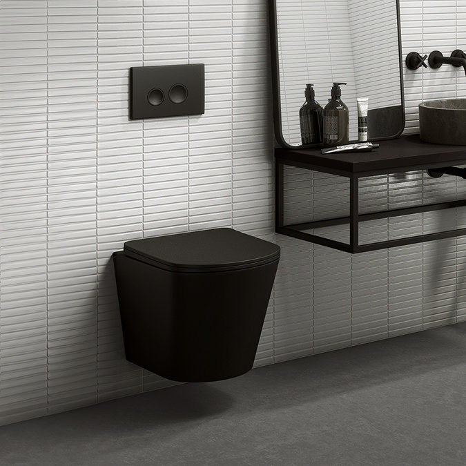 Arezzo Matt Black Complete Wall Hung Toilet Set - Matt Black Flush