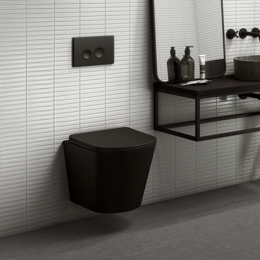 Arezzo Matt Black Complete Wall Hung Toilet Set - Matt Black Flush