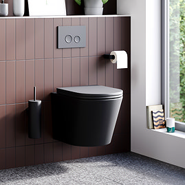 Arezzo Matt Black Complete Wall Hung Toilet Set - Matt Black Flush