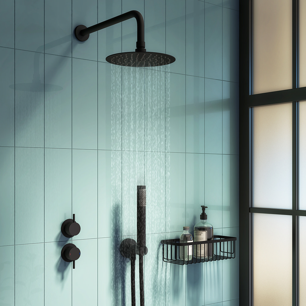 Arezzo Matt Black Concealed Individual Diverter + Thermostatic Control Shower Valve  Feature Large I