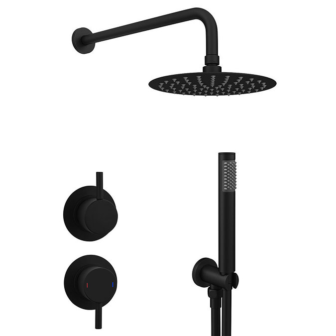 Arezzo Matt Black Concealed Individual Diverter + Thermostatic Control Valve with Handset + 200mm Shower Head  additional Large Image