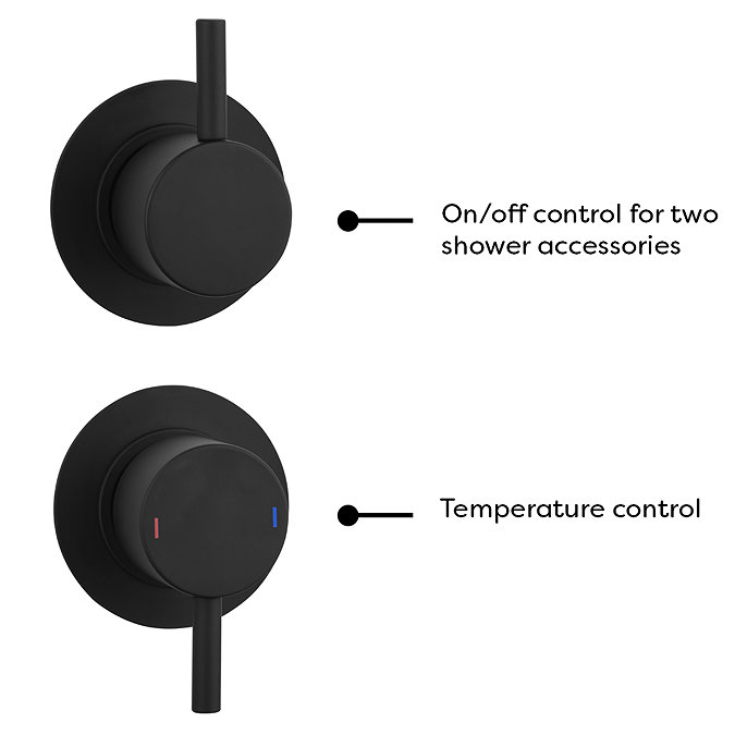 Arezzo Matt Black Concealed Individual Diverter + Thermostatic Control Valve with Handset + 200mm Shower Head  Newest Large Image